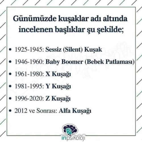 DOĞUM YILINA GÖRE KUŞAKLAR