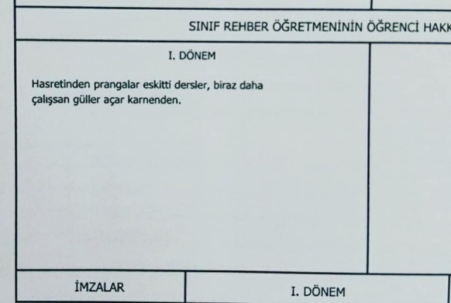 Sınıf Rehber Öğretmeni Edebiyatçı olursa karne görüşleri de böyle olur