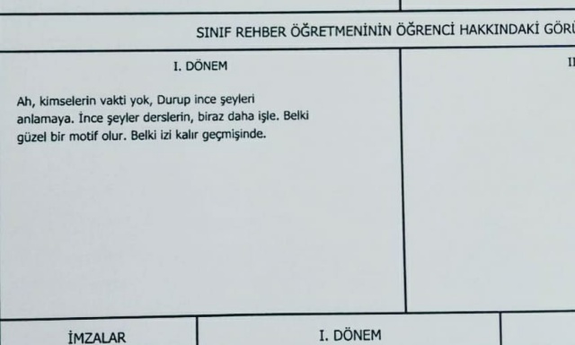 Sınıf Rehber Öğretmeni Edebiyatçı olursa karne görüşleri de böyle olur