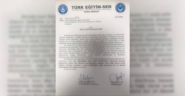 Türk Eğitim Sen: Alan Değişikliğiyle İlgili MEB'e Yazı Gönderdi