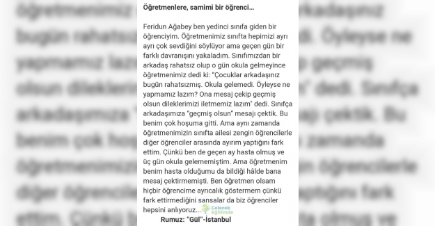 Samimi bir öğrenci gazeteye yazı gönderdi..