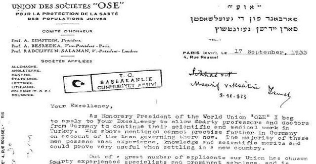 "1933 yılında Albert Einstein'ın Atatürk'e mektup yazıp seçilmi