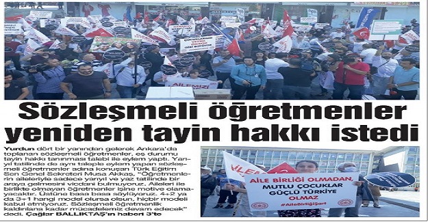 Sözleşmeli öğretmenler, 26 Temmuz’da Ankara’da eş durumu mağduriyetinin çözülmesi için eylem yaptı.