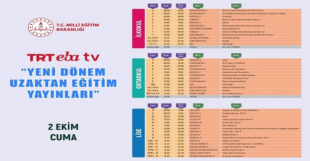 TRT EBA Tv Yeni Dönem Uzaktan Eğitim Programı
