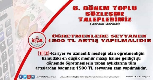 ÖĞRETMENLERE SEYYANEN 1500 TL ARTIŞ YAPILMALIDIR