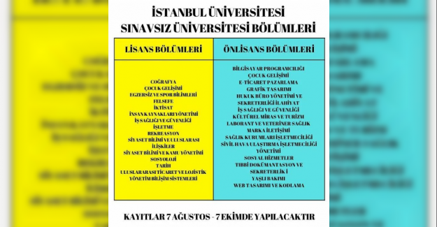 İstanbul Üniversitesi (AUZEF) Sınavsız Üniversite Bölümleri