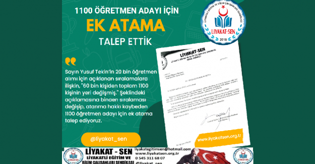 1100 Öğretmen Adayı İçin Ek Atama Talep Ettik