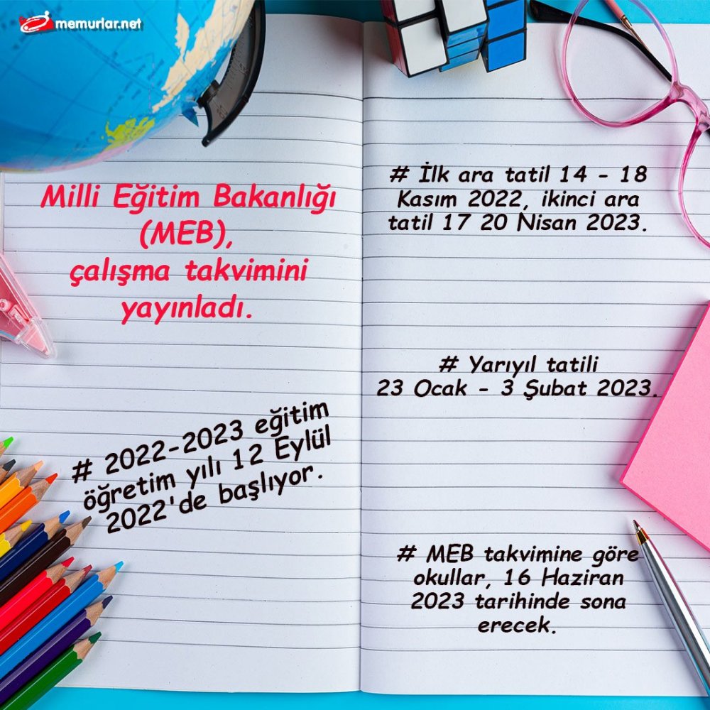 2022-2023 Eğitim Öğretim Yılı MEB Çalışma Takvimi?